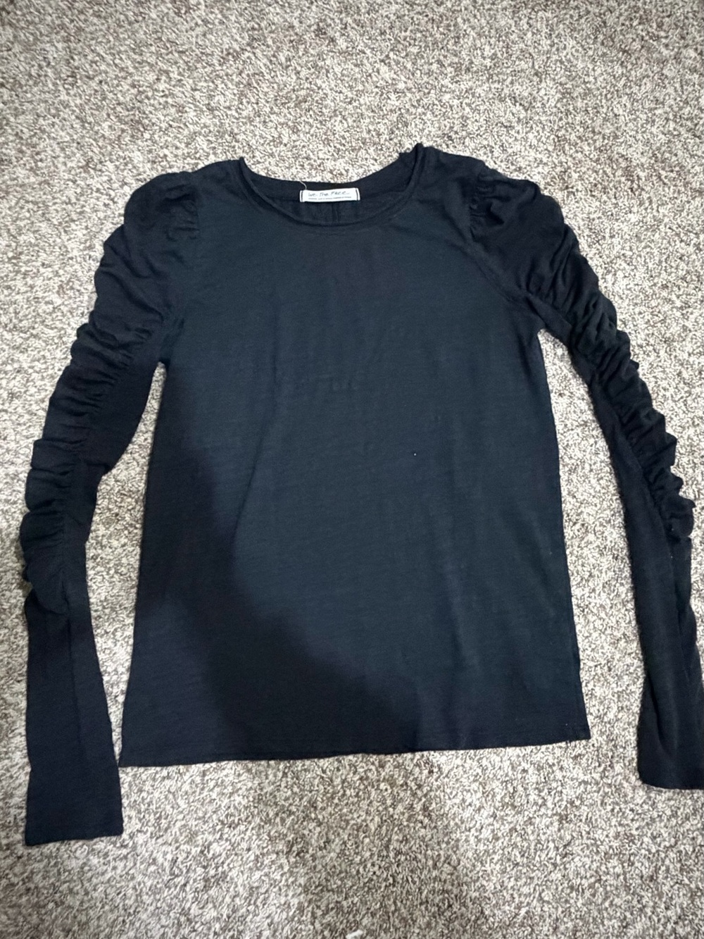 Free People Black Long Sleeve Top with Ruched Sleeves